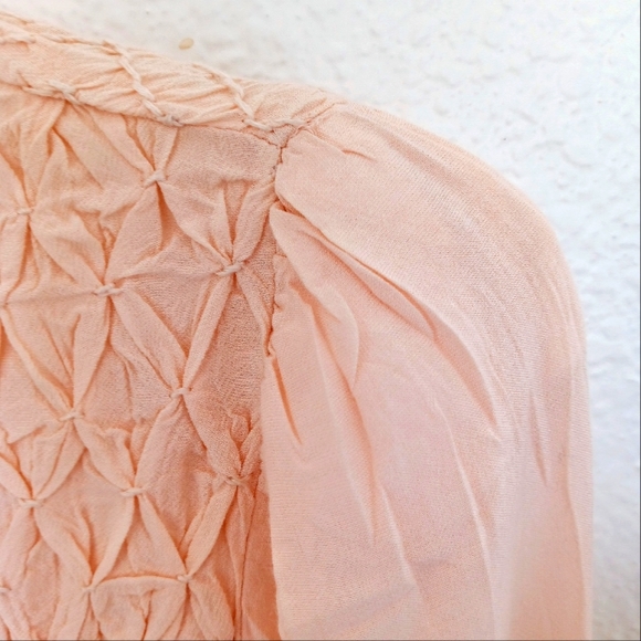 🫶🏻 Free People Smocked in Time High Neck Ruffled Button Back Blouse NWOT - Picture 4 of 9